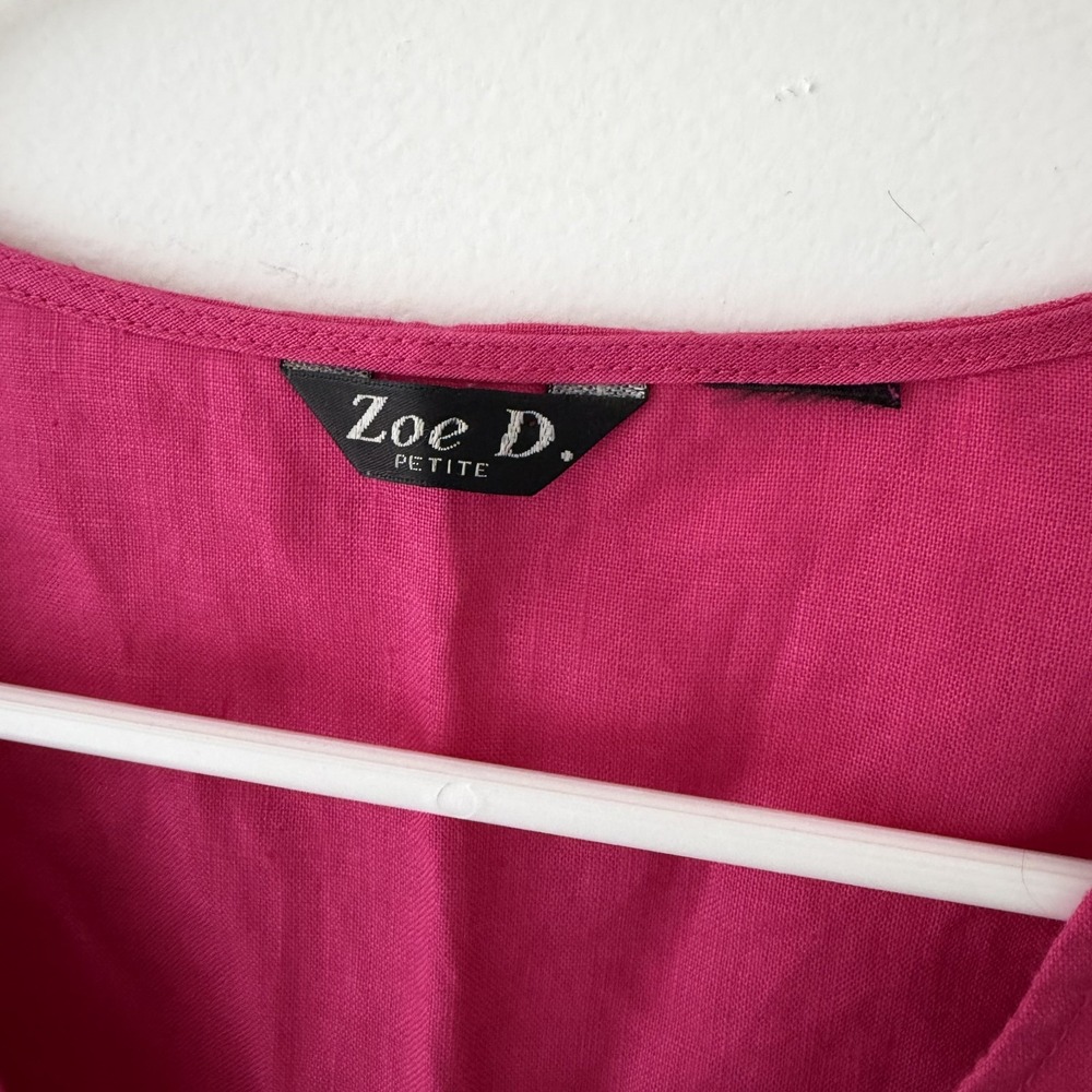 Y2K Fuchsia Linen Blend Rosette Applique Tank Top Petite Small Artsy Boho - Picture 5 of 6